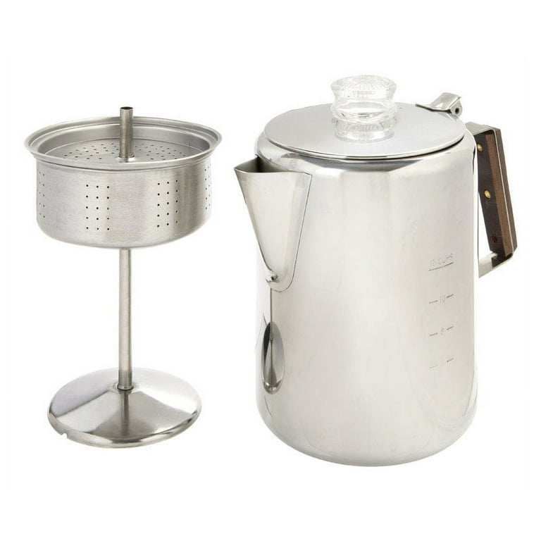 Old-fashioned stove top coffee percolator. Stainless 9 or 12 Cup