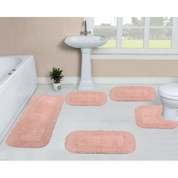 Home Weavers Inc Radiant Collection 100% Cotton Bath Rug Non-Slip Bathroom Rug Set, Machine Washable Bath Rug, 3 Piece Bath Mat Set Pink