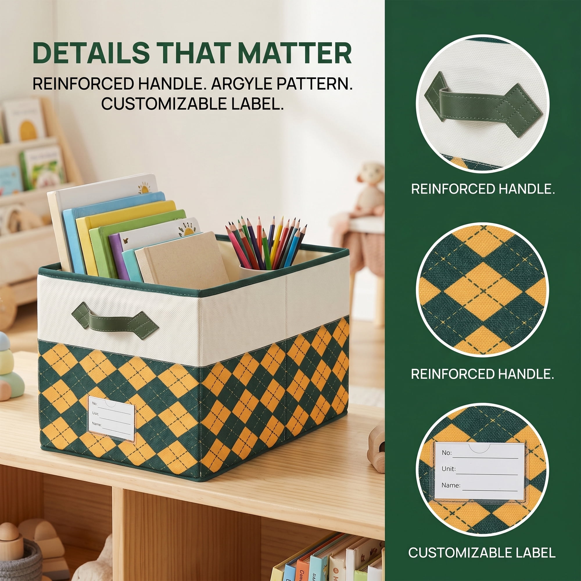 Unique Bargains Storage Basket with Handle for Organizing Orange Green 17.3"x11.8"x10.6"