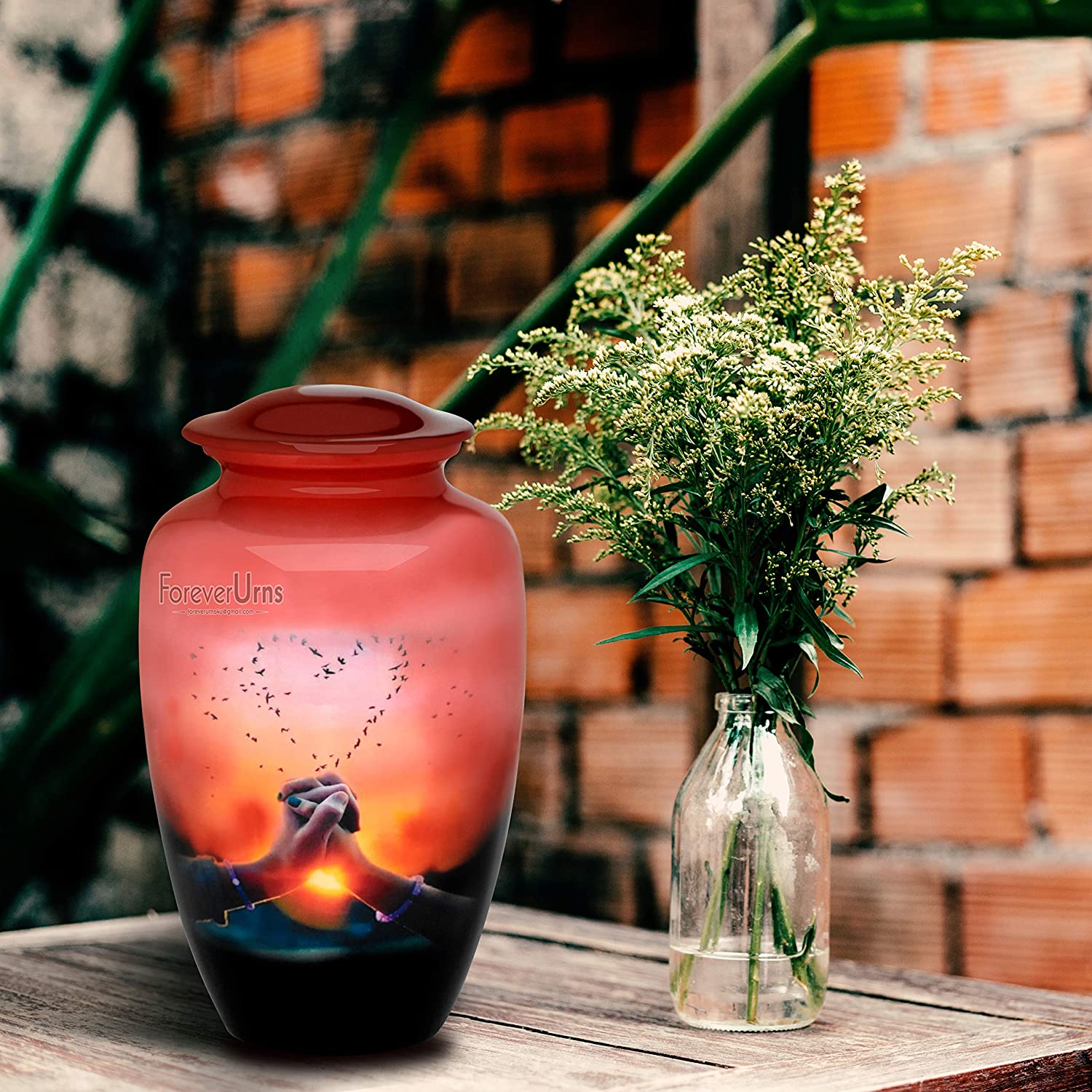 Personalized Urns for Human Ashes, Customized Couple Hand Adult Cremation Urn, Adult Urn with Velvet Bag.