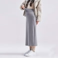 thumbnail image 5 of YHAJDS Maternity Solid Color Thickened Half Midi Skirt Loose Belly Support Mid Calf Skirt, 5 of 5