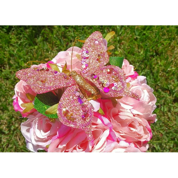 4" Handmade Artificial Decorative Butterfly With Clip Pink (12 pieces)