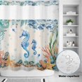 thumbnail image 2 of No Hook Shower Curtain, Seahorse Coastal Shower Curtains for Bathroom with See Through Top Window, Summer Nautical Starfish Coral Beige Waterproof & Washable Bath Curtain Long 72"x78", 2 of 9