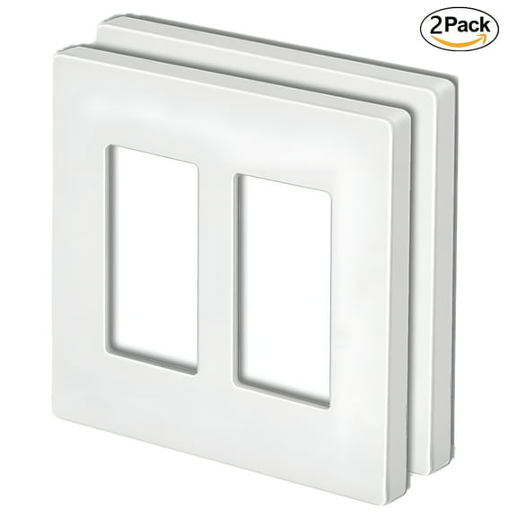LAMIRO Screwless Wall plate 2-Gang Light Switch Outlet Face Cover White 2-Pack
