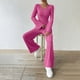 thumbnail image 3 of Women's Knitted Long Sleeve V-Neck Pullover and Front Pocket Wide-Leg Pants Casual Comfortable Home Set Red XXL, 3 of 4