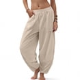 thumbnail image 2 of UngA Baggy Sweatpants Women Women High Waist Casual Pants Elastic Wide Leg Summer Beach Palazzo Trousers with Pockets Lightweight Comfy Beige,XL, 2 of 6