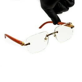 Mens Rectangle Rimless Silver Frame Woodgrain Hip Hop Clear Lens Glasses Walmart