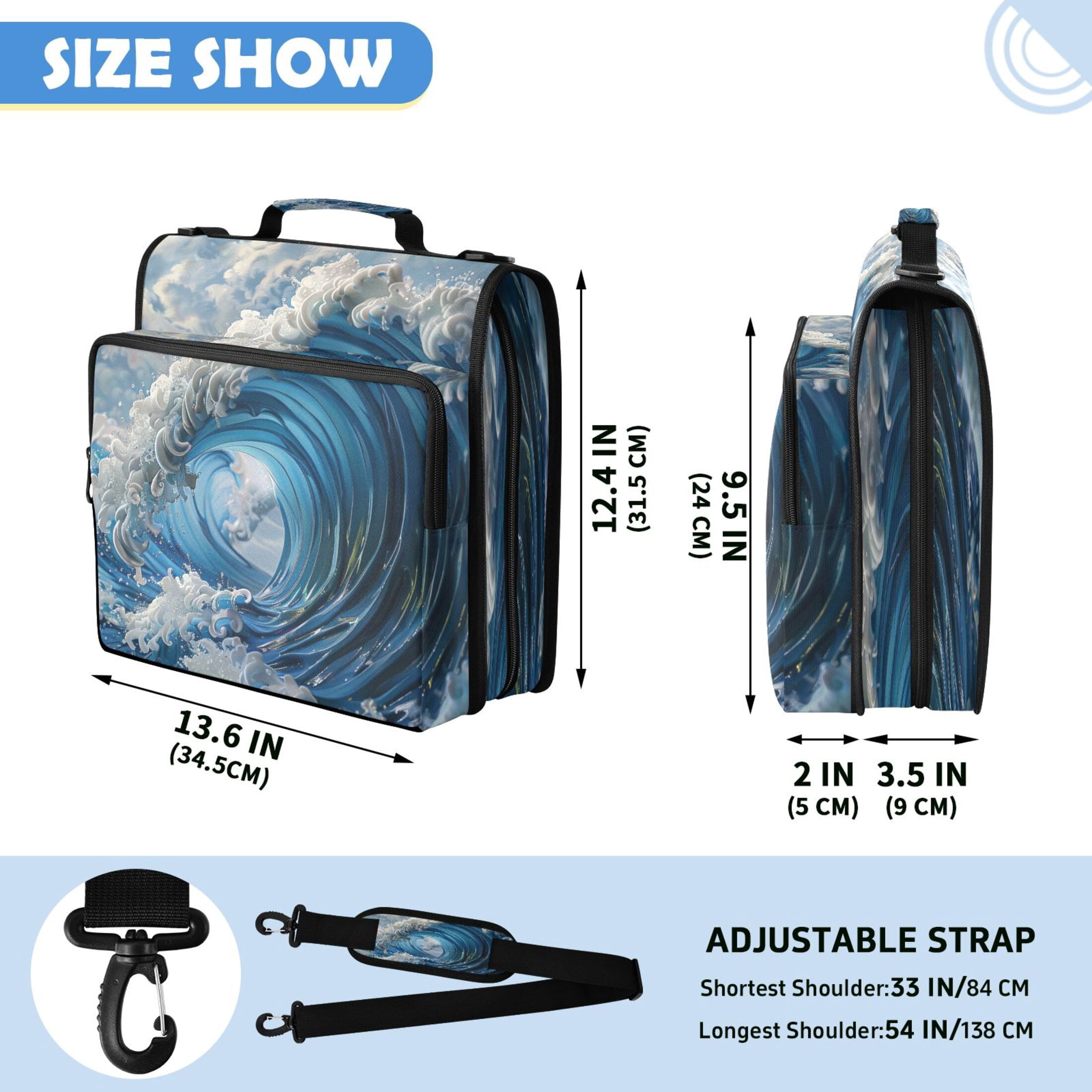 ALAZA Zipper Binder Japanese Wave Pattern 2 inch 3 Ring 500 Sheet Capacity Trapper Keeper File Folder Organizer Bag