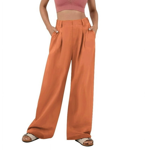 Pantalones de Traje Anchos para Mujer, Holgados, de Cintura Alta Elástica, Informales, Largos, Color Naranja y Rojo, Talla S