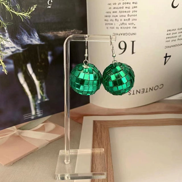 Pendientes de discoteca vintage de los años 70, pendientes de bola azul disco, estilo de moda