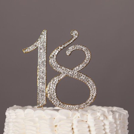 18 Cake Topper For 18th Birthday Party Gold Crystal Rhinestone