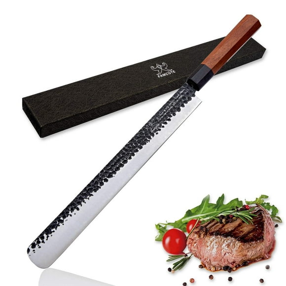 FAMCÃTE 12 Inch Slicing Carving Knife, 5 Layer 9CR18MOV Clad Steel w/octagon Handle brisket knife for Home Kitchen and Restaurant Slicing Brisket Turkey Meat