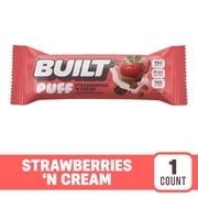 BUILT Puff Protein Bar, Strawberries 'N Cream, 15g Protein, Collagen, 140 Calories, Single 1.41 oz Bar