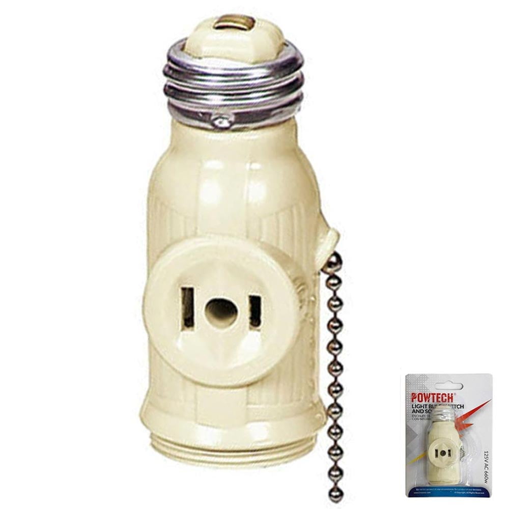 Medium Base Light Bulb Switched Socket Two Outlet Adapter With Pull Chain 660W 