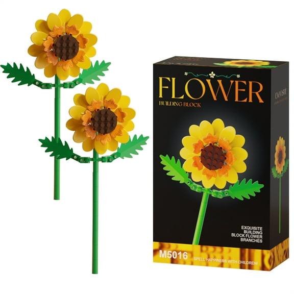 Sunflowers Building Toy, 2 Pack Artificial Sunflowers for Home Decor and Display - Birthday Gift Idea for Lovers of Plants & Flowers