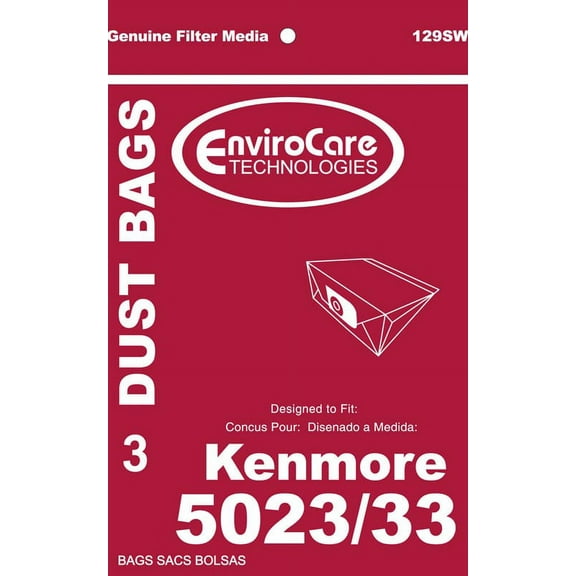 3PK, Compatible with Kenmore 5023 5033 CANISTER, PAPER BAGS 129SW
