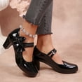 thumbnail image 6 of IEMIEMIEM Women's Bow Heels Sparkly Mary Jane Block Chunky Heel Comfortable Pumps Slip On Round Toe Low Heels Wedding Evening Party Dress Shoes Black 8.5 Wide, 6 of 7