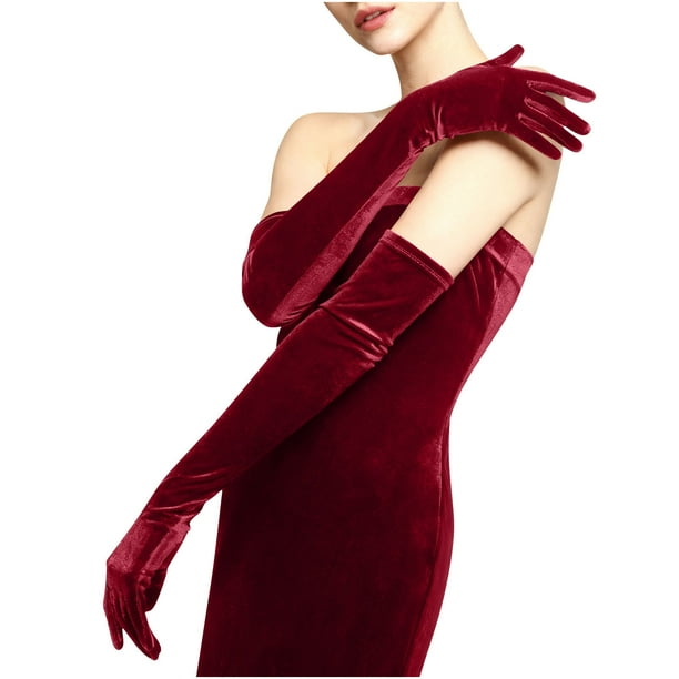 Guantes de moda para mujer, de satén y terciopelo, para noche, largos, para bolso, mitones de mujer