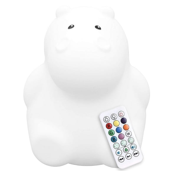 LumiPet Veilleuse pour Enfants Hippopotame, Lumière Câline pour Chambre de Bébé et Tout-Petit, Lampe DEL en Silicone, Télécommandée, Batterie Rechargeable USB, 9 Couleurs Disponibles, Minuterie Arrêt Automatique
