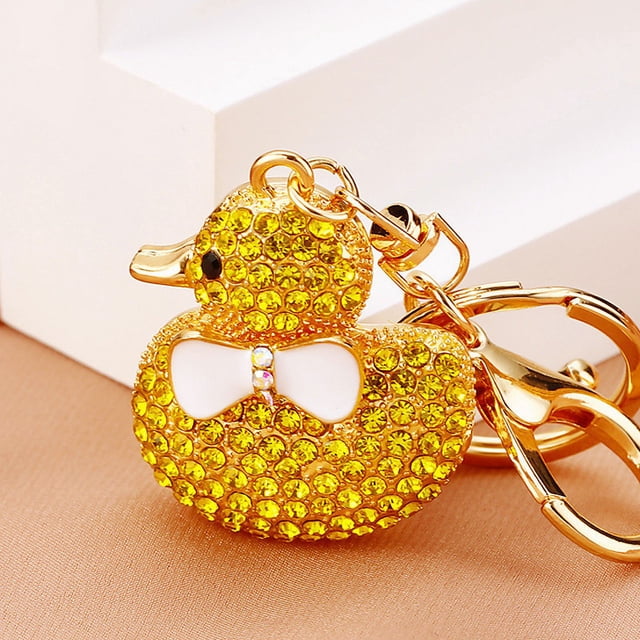 Llavero con forma de pato amarillo grande y bonito con diamantes de imitación para coche, colgante para bolso de mujer, llavero de metal, regalo para festival