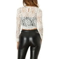 thumbnail image 3 of INSPIRE CHIC Women's  Long Sleeve Sheer Lace Cropped Top M White, 3 of 6