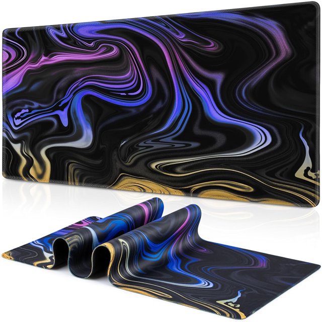 Fluid Pattern Gaming Mouse Pad - 35.4x15.7in Large Extended Computer Mouse Mat, Full Desk Mousepad for Gaming, Office, Home, Non-Slip Rubber Base