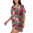 thumbnail image 2 of Bingfone Rose Flowers Print Pajamas Sets for Women Soft Short-Sleeved Pjs with Lounge Shorts Two Piece Sleepwear, 2 of 8