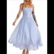 thumbnail image 4 of Vestido de Verano 2025 para Mujer, Informal, Sin Mangas, con Tirantes Finos, Ribete de RIC, Fruncido, con Volantes, . Azul L, 4 of 10