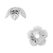 Nunn Design Bead Caps, 9mm Etched Daisy Design, 4 Pieces, Bright Silver