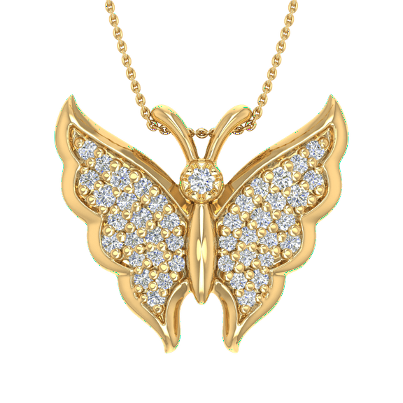 1/4 Carat Diamond Butterfly Pendant Necklace in 14k Yellow Gold (Silver Chain Included) (I1-I2 Clarity)