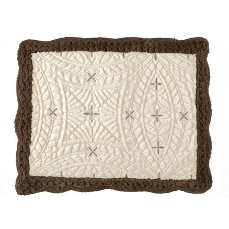 Faux Fur Shams Embroidered Faux Fur Two-Toned Pillow Sham with Cross Design and Scalloped Edges - Bedroom Decor ()