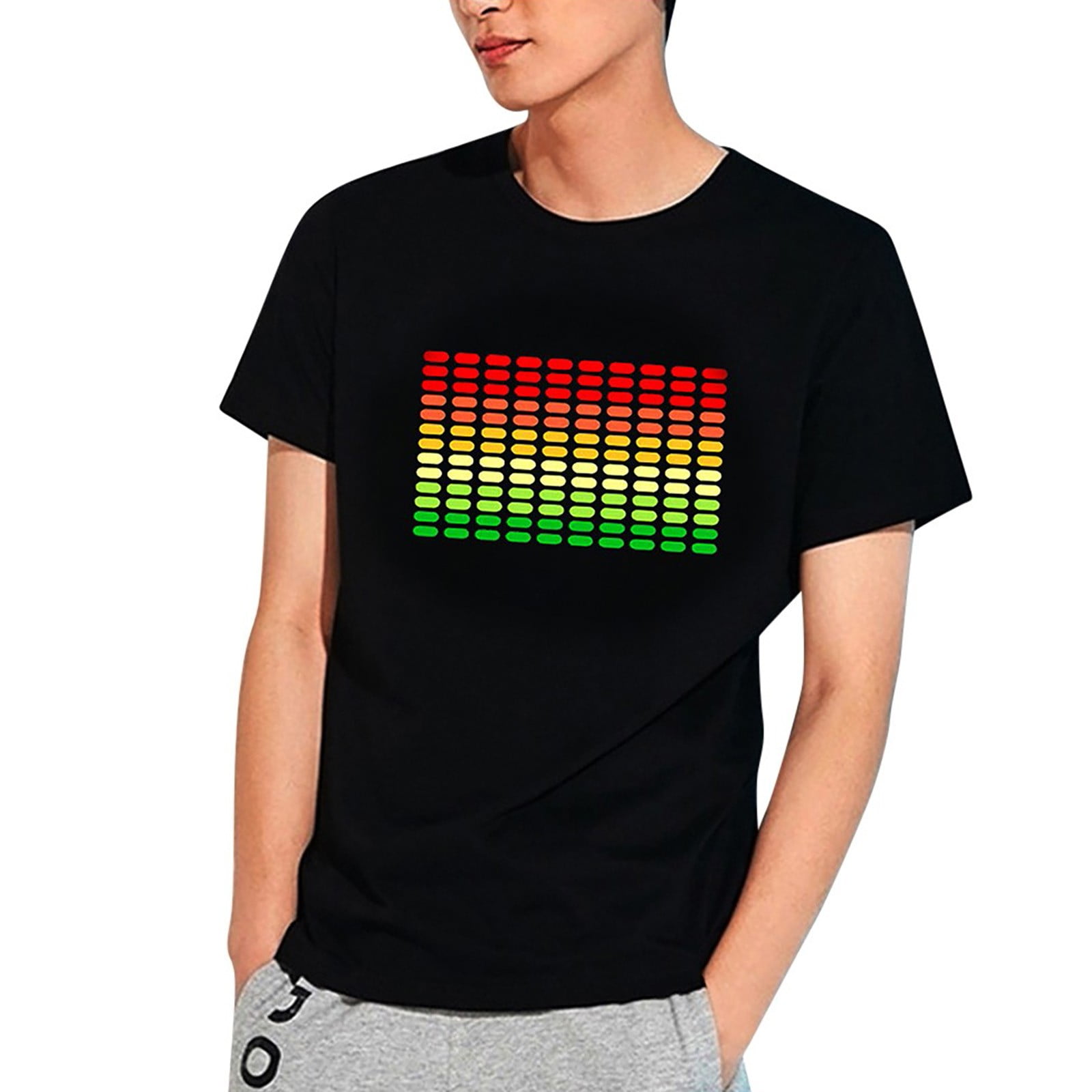 Mens Shirt Adult Male Silk Shirts Men Men Party Disco DJ Sound Activated LEDLight Up and Down Flashing Glowing T Shirt Clothes Black M