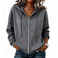 thumbnail image 2 of Zip Up Hoodies Women 2026 Spring Casual Long Sleeve Sweatshirts Fall Winter Track Jackets with Pockets Gray 2XL, 2 of 5