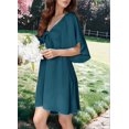 thumbnail image 6 of Deep V Neck Elegant Bow Tie Mini Dress Sea Blue S, 6 of 8