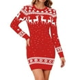 thumbnail image 2 of KANG Festive Knit-Style Bodycon Dress | Women's Long Sleeve Christmas Print Bandage Dress for Holiday PartiesRedM, 2 of 4