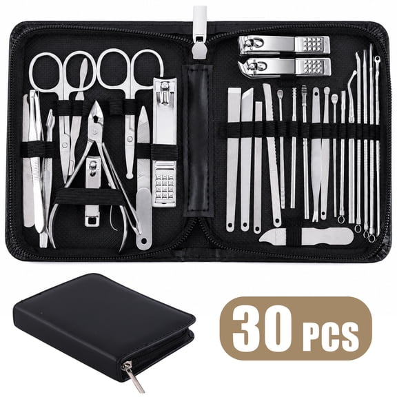 Topsome Manicure Kit, 30 in 1 Professional Nail Clipper Set, Stainless Steel Pedicure Grooming Tools for Women, Portable Nail Care Kit for Travel or Home with Case