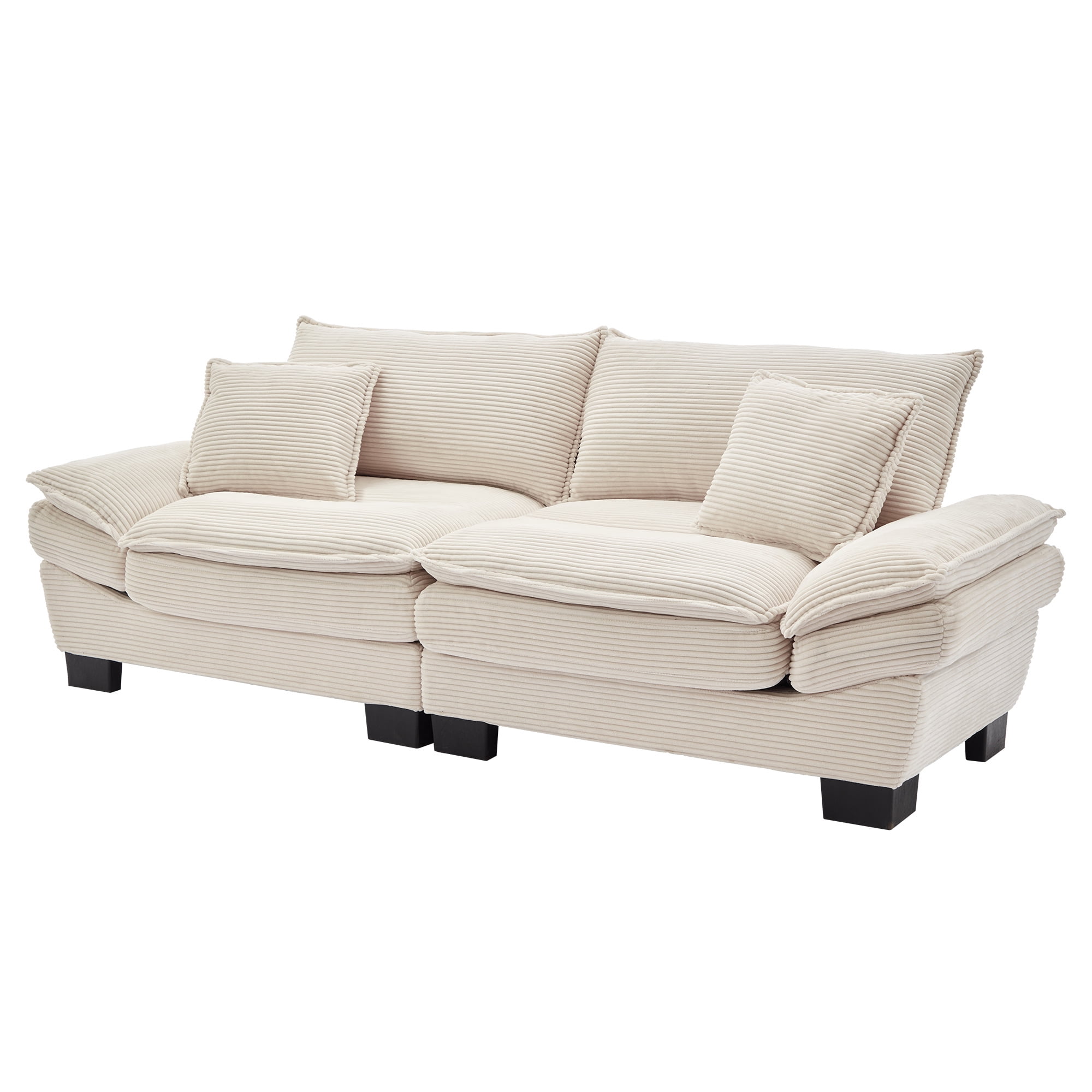 Aukfa 84" Deep Seat Sofa Modern Comfy Sofa Sleeper Couch for Living Room, 2 Pillows, Corduroy, Beige