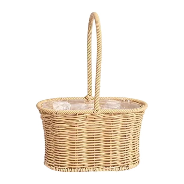 Organizador de canasta de niñas de flores Decoración de ratán simulada Recipiente de cestas de dulces grandes para jardinería Banquete de cocina de 22 x 12 x 31 cm