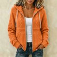 thumbnail image 2 of FENGYOU Womens Zip Up Hooded Cardigan Cable Knit Jacket Loose Casual Long Sleeve Outerwear with Pockets Drawstring Hood Orange M, 2 of 6