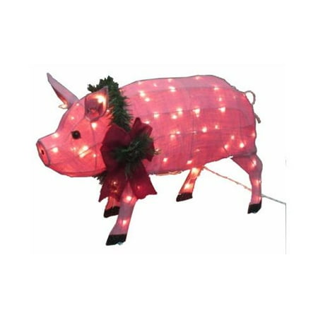 Primitive Burlap Christmas Wreaths CITI TALENT LTD Christmas Decoration, Lighted Burlap Pig, 32 x 18.5-In. 54-444-087 ()
