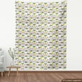 thumbnail image 4 of Ambesonne Asian Fabric by the Yard Upholstery, Japanese Lucky Cats Pattern, 5 Yards, Dark Coral Green and Yellow, 4 of 5