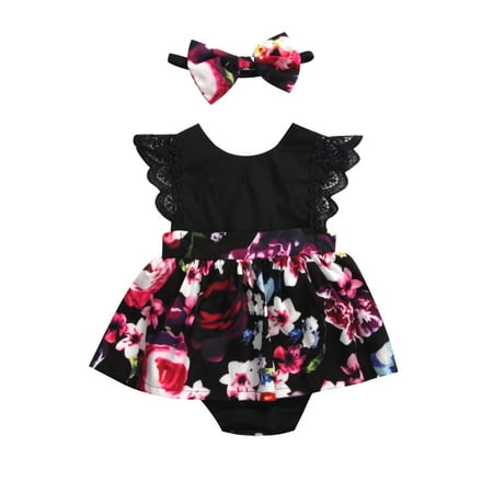

Multitrust Baby Girl Sisters Floral Flying Sleeve Lace Dress Headband