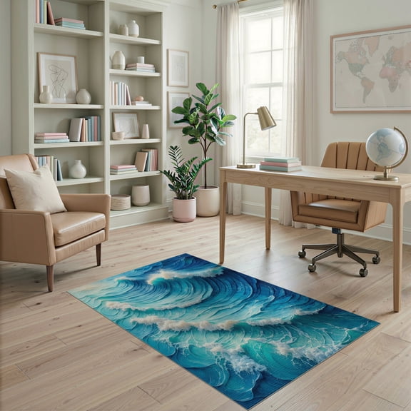 ODIKA 4'x6' Sea Wave Pastel for Relaxation Spaces Washable Area Rug Non-Slip, Chair-Friendly, Flatwoven for Home Office, Under Desk