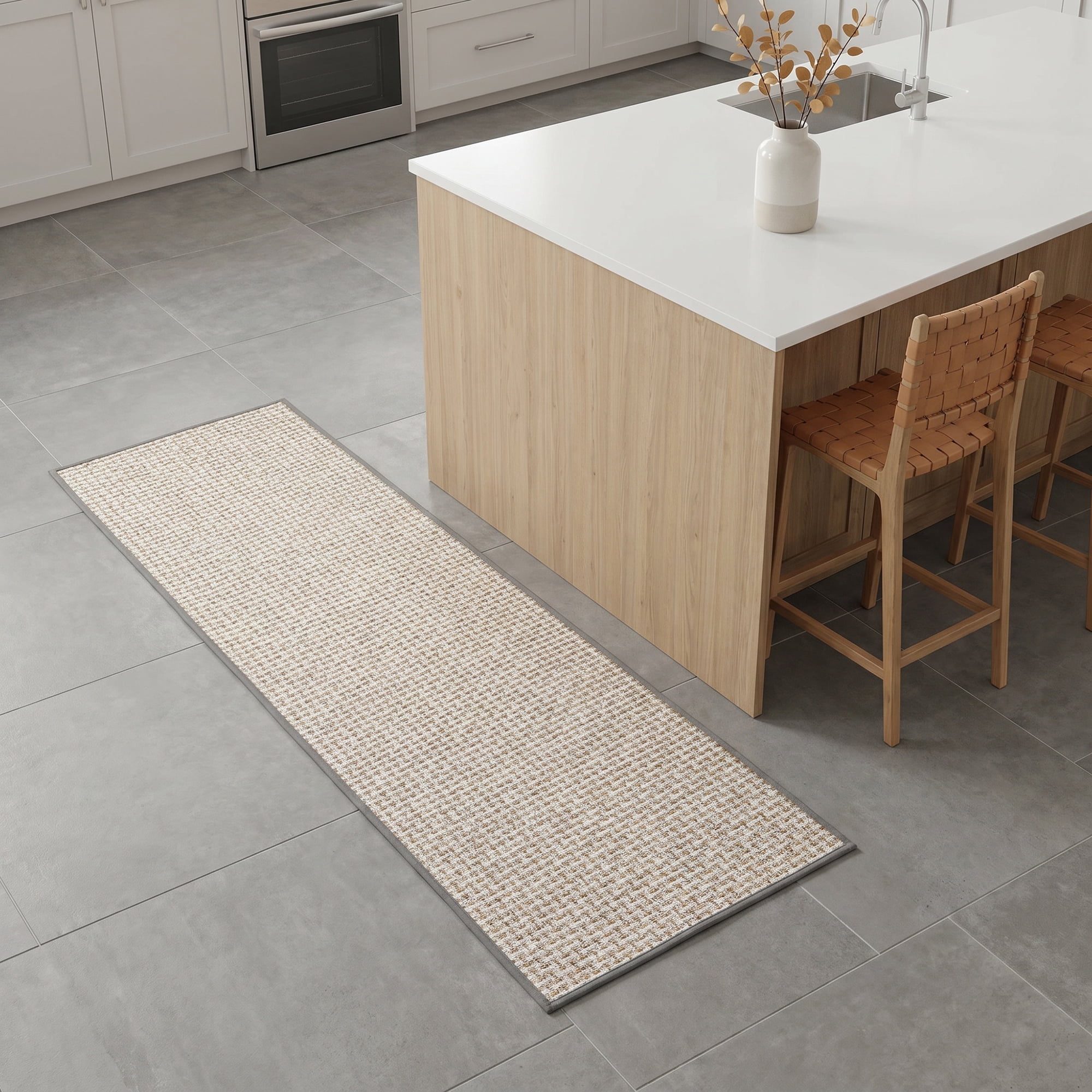 Unique Bargains Geometric Kitchen Absorbent Cotton Blend Runner Rug Silver Gray 47" x 18"