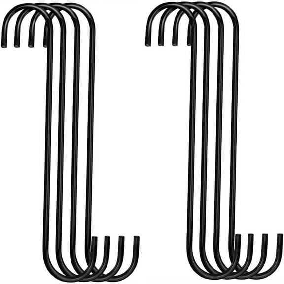 Extra Large 12 inch S Hooks for Hanging,S Shaped Hook Heavy Duty,Black Long S Hooks for Hanging Plant,Basket,Tree Branch,Closet,Garden,Pergola,Indoor Outdoor Uses 8 PCS