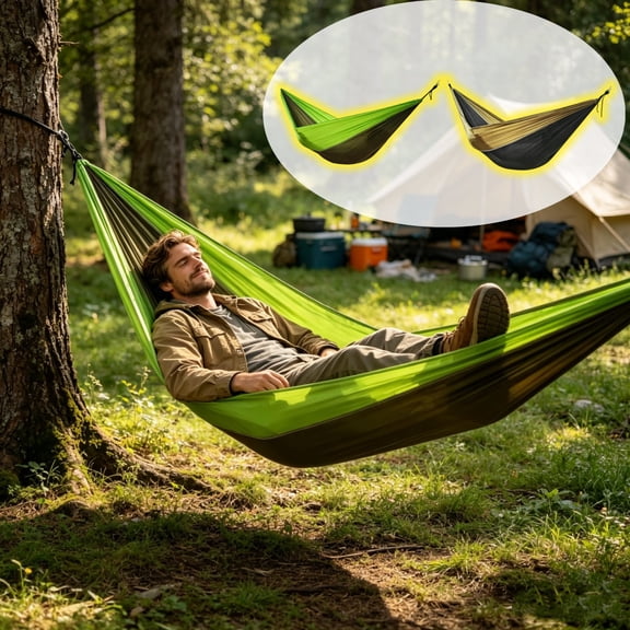 UNLLLL Portable Foldable Outdoor Hammock, Nylon Camping Hammock for Travel Backyard Relax, Single Double Size with Solid Load Capacity, for Outdoor Leisure Swings (A)