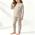 thumbnail image 3 of HBGVBA Thermal Set for Girls 2 Piece Outfits Solid Color Long Sleeve Crewneck Top with Pants Warm Loungewear for 6 Months-13 Years, 3 of 5