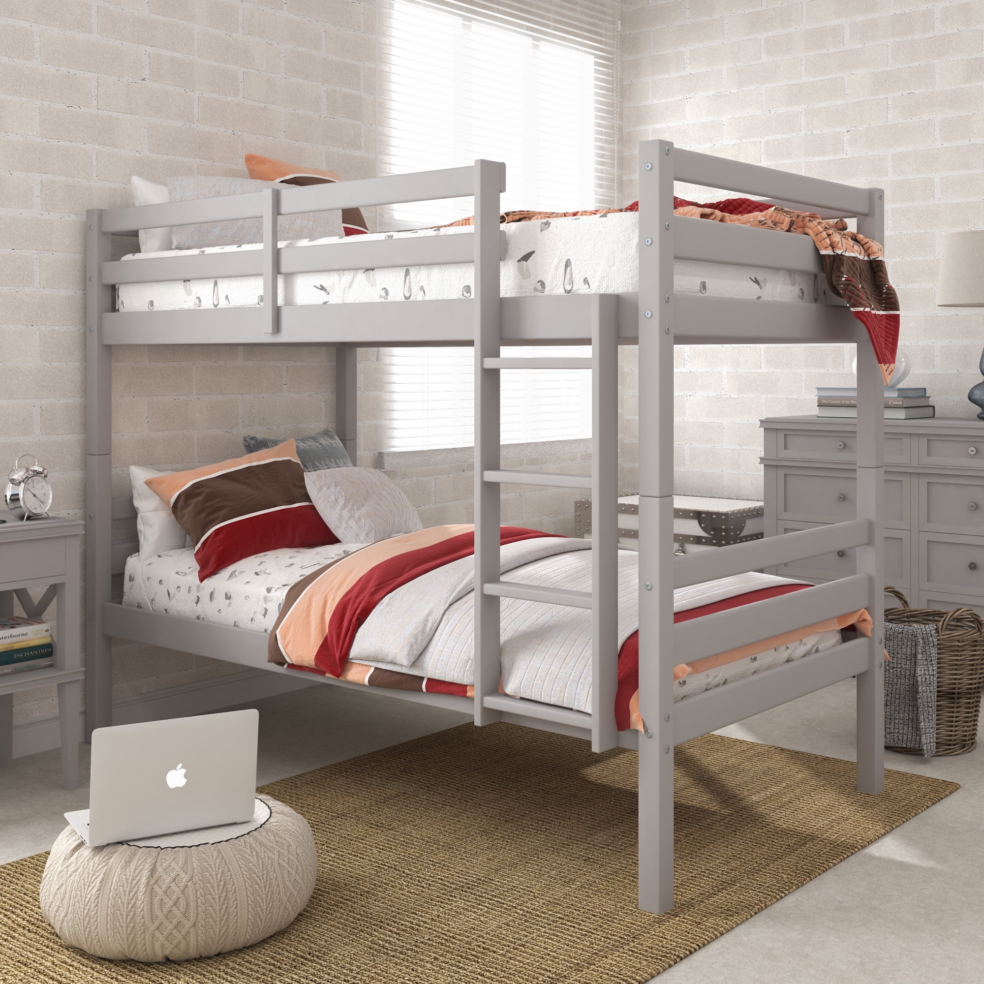 HH2Home Essentials Campbell Wood Twin over Twin Bunk Bed, Gray