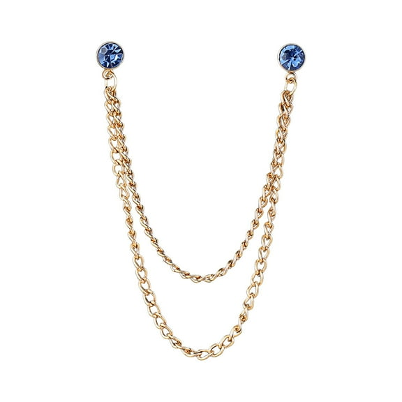 HUANLEDASH Men Suit Pin Rhinestone Decor Double Chains Anti-slip Dress-up Polished Coat Collar Pin Coat Brooch Adult Clothes Hats Bags Jewelry
