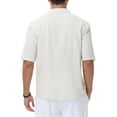 thumbnail image 3 of Tyhengta Men's Cotton Henley Shirt Band Collar Short Sleeve Shirt Casual Summer Lightweight Breathable Shirt Beige XXL, 3 of 8